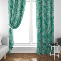 Tahiti Teal Tiare Floral Window Curtain Monstera Palm Tropical Leaves - Polynesian Pride