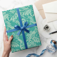 Tahiti Teal Tiare Floral Wrapping Paper Monstera Palm Tropical Leaves - Polynesian Pride