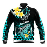 Hawaii Baseball Jacket Polynesian Shark with Kakau Turquoise Version LT01 Unisex Turquoise - Polynesian Pride
