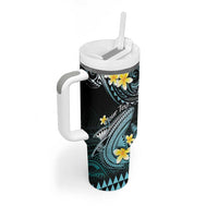 Personalised Hawaii Tumbler With Handle Polynesian Shark with Kakau Turquoise Version LT01 - Polynesian Pride