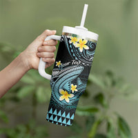 Personalised Hawaii Tumbler With Handle Polynesian Shark with Kakau Turquoise Version LT01 - Polynesian Pride