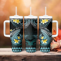 Personalised Hawaii Tumbler With Handle Polynesian Shark with Kakau Turquoise Version LT01 - Polynesian Pride