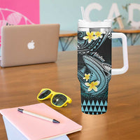 Personalised Hawaii Tumbler With Handle Polynesian Shark with Kakau Turquoise Version LT01 - Polynesian Pride