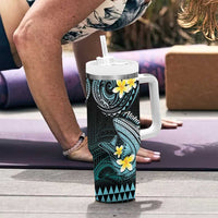Personalised Hawaii Tumbler With Handle Polynesian Shark with Kakau Turquoise Version LT01 - Polynesian Pride