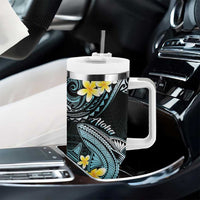 Personalised Hawaii Tumbler With Handle Polynesian Shark with Kakau Turquoise Version LT01 - Polynesian Pride