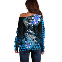 Hawaii Off Shoulder Sweater Polynesian Shark with Kakau Blue Version LT01 - Polynesian Pride