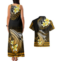 Hawaii Couples Matching Tank Maxi Dress and Hawaiian Shirt Polynesian Shark with Kakau Gold Version LT01 - Polynesian Pride