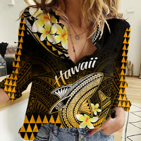 Hawaii Women Casual Shirt Polynesian Shark with Kakau Gold Version LT01 Female Gold - Polynesian Pride