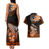 Hawaii Couples Matching Tank Maxi Dress and Hawaiian Shirt Polynesian Shark with Kakau Orange Version LT01 - Polynesian Pride