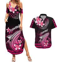 Hawaii Couples Matching Summer Maxi Dress and Hawaiian Shirt Polynesian Shark with Kakau Pink Version LT01 Pink - Polynesian Pride