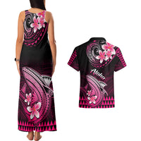 Hawaii Couples Matching Tank Maxi Dress and Hawaiian Shirt Polynesian Shark with Kakau Pink Version LT01 - Polynesian Pride