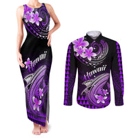 Hawaii Couples Matching Tank Maxi Dress and Long Sleeve Button Shirts Polynesian Shark with Kakau Purple Version LT01 Purple - Polynesian Pride