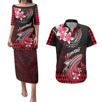 Hawaii Couples Matching Puletasi Dress and Hawaiian Shirt Polynesian Shark with Kakau Red Version LT01 Red - Polynesian Pride