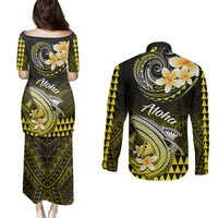 Hawaii Couples Matching Puletasi Dress and Long Sleeve Button Shirts Polynesian Shark with Kakau Yellow Version LT01 - Polynesian Pride