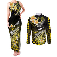 Hawaii Couples Matching Tank Maxi Dress and Long Sleeve Button Shirts Polynesian Shark with Kakau Yellow Version LT01 Yellow - Polynesian Pride