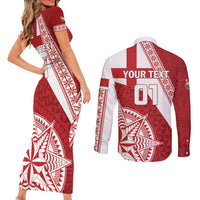 Custom Tonga Rugby Mate Maa Couples Matching Short Sleeve Bodycon Dress and Long Sleeve Button Shirt Ngatu Pattern LT01 - Polynesian Pride