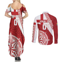 Custom Tonga Rugby Mate Maa Couples Matching Summer Maxi Dress and Long Sleeve Button Shirt Ngatu Pattern LT01 - Polynesian Pride