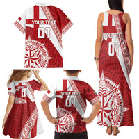 Custom Tonga Rugby Mate Maa Family Matching Tank Maxi Dress and Hawaiian Shirt Ngatu Pattern
