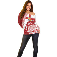 Custom Tonga Rugby Mate Maa Off Shoulder Sweater Ngatu Pattern LT01 - Polynesian Pride