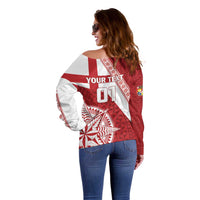 Custom Tonga Rugby Mate Maa Off Shoulder Sweater Ngatu Pattern LT01 - Polynesian Pride