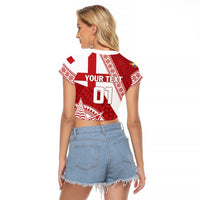 Custom Tonga Rugby Mate Maa Raglan Cropped T Shirt Ngatu Pattern LT01 - Polynesian Pride