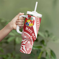 Tonga Rugby Mate Maa Tumbler With Handle Ngatu Pattern LT01 - Polynesian Pride
