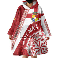 Custom Tonga Rugby Mate Maa Wearable Blanket Hoodie Ngatu Pattern