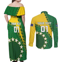 Custom Cook Islands Rugby Kukis Couples Matching Off Shoulder Maxi Dress and Long Sleeve Button Shirt Circle Stars LT01 - Polynesian Pride