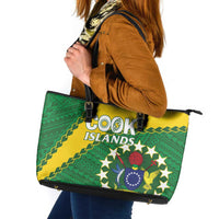 Cook Islands Rugby Kukis Leather Tote Bag Circle Stars LT01 Green - Polynesian Pride