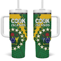 Cook Islands Rugby Kukis Tumbler With Handle Circle Stars LT01 One Size: 40 oz Green - Polynesian Pride