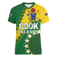 Custom Cook Islands Rugby Kukis Women V-Neck T-Shirt Circle Stars