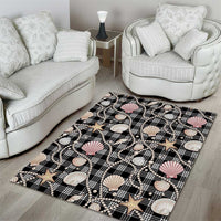 Hawaiian Ocean Seashells Area Rug Black Palaka Pattern