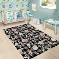 Hawaiian Ocean Seashells Area Rug Black Palaka Pattern