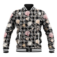 Hawaiian Ocean Seashells Baseball Jacket Black Palaka Pattern LT01 Unisex Black - Polynesian Pride