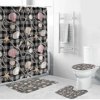 Hawaiian Ocean Seashells Bathroom Set Black Palaka Pattern LT01 Bathroom Set (4 pcs) Black - Polynesian Pride