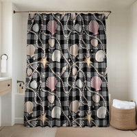 Hawaiian Ocean Seashells Bathroom Set Black Palaka Pattern LT01 Shower Curtain Only Black - Polynesian Pride