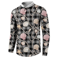 Hawaiian Ocean Seashells Button Sweatshirt Black Palaka Pattern LT01 - Polynesian Pride