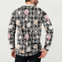 Hawaiian Ocean Seashells Button Sweatshirt Black Palaka Pattern LT01 - Polynesian Pride