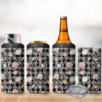 Hawaiian Ocean Seashells 4 in 1 Can Cooler Tumbler Black Palaka Pattern LT01 - Polynesian Pride