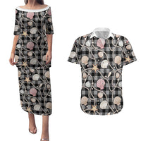 Hawaiian Ocean Seashells Couples Matching Puletasi and Hawaiian Shirt Black Palaka Pattern LT01 Black - Polynesian Pride