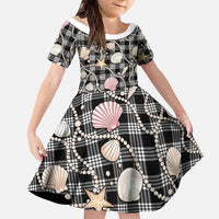 Hawaiian Ocean Seashells Family Matching Off Shoulder Maxi Dress and Hawaiian Shirt Black Palaka Pattern