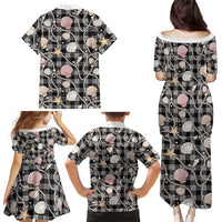 Hawaiian Ocean Seashells Family Matching Puletasi and Hawaiian Shirt Black Palaka Pattern LT01 - Polynesian Pride