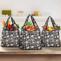 Hawaiian Ocean Seashells Grocery Bag Black Palaka Pattern LT01 3-pack One Size Black - Polynesian Pride