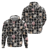 Hawaiian Ocean Seashells Hoodie Black Palaka Pattern LT01 - Polynesian Pride