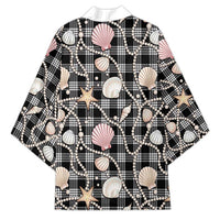 Hawaiian Ocean Seashells Kimono Black Palaka Pattern