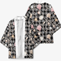 Hawaiian Ocean Seashells Kimono Black Palaka Pattern