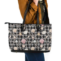 Hawaiian Ocean Seashells Leather Tote Bag Black Palaka Pattern LT01 - Polynesian Pride