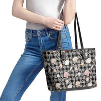 Hawaiian Ocean Seashells Leather Tote Bag Black Palaka Pattern LT01 - Polynesian Pride