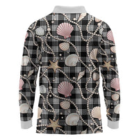 Hawaiian Ocean Seashells Long Sleeve Polo Shirt Black Palaka Pattern LT01 - Polynesian Pride