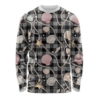 Hawaiian Ocean Seashells Long Sleeve Shirt Black Palaka Pattern LT01 Unisex Black - Polynesian Pride